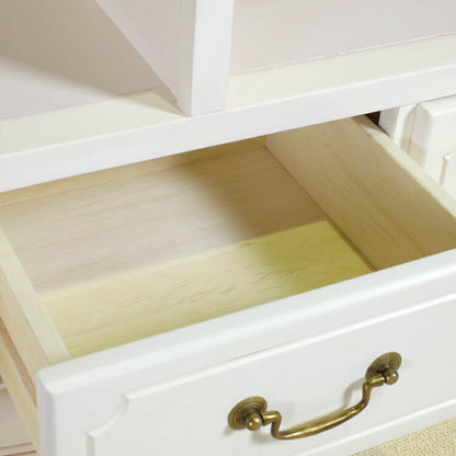 ローボード 幅112cm マホガ二ー材 完成品 ホワイト 高級感 エレガント ホワイト テレビ台 TV台 テレビボード リビングボード 収納 天然木 木製 引き出し 大容量 コンパクト 省スペース 上品 優雅(代引不可)