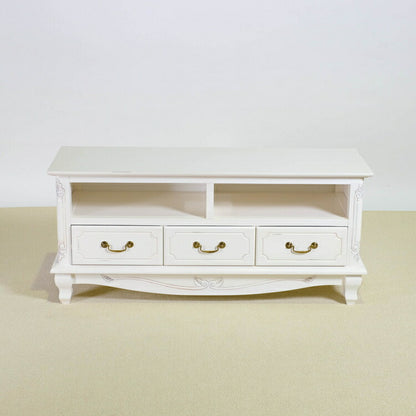 ローボード 幅112cm マホガ二ー材 完成品 ホワイト 高級感 エレガント ホワイト テレビ台 TV台 テレビボード リビングボード 収納 天然木 木製 引き出し 大容量 コンパクト 省スペース 上品 優雅(代引不可)