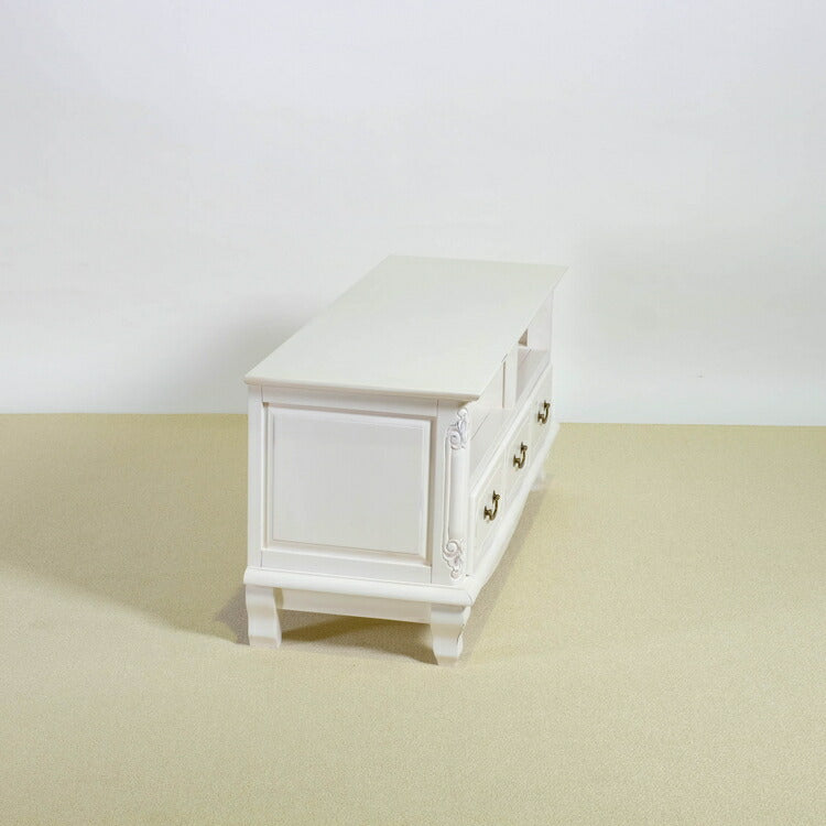 ローボード 幅112cm マホガ二ー材 完成品 ホワイト 高級感 エレガント ホワイト テレビ台 TV台 テレビボード リビングボード 収納 天然木 木製 引き出し 大容量 コンパクト 省スペース 上品 優雅(代引不可)