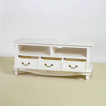 ローボード 幅112cm マホガ二ー材 完成品 ホワイト 高級感 エレガント ホワイト テレビ台 TV台 テレビボード リビングボード 収納 天然木 木製 引き出し 大容量 コンパクト 省スペース 上品 優雅(代引不可)