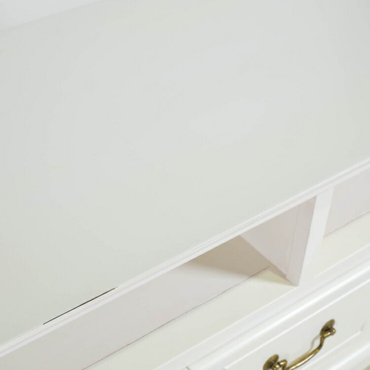 ローボード 幅112cm マホガ二ー材 完成品 ホワイト 高級感 エレガント ホワイト テレビ台 TV台 テレビボード リビングボード 収納 天然木 木製 引き出し 大容量 コンパクト 省スペース 上品 優雅(代引不可)