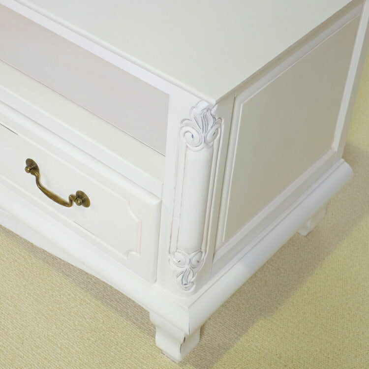 ローボード 幅112cm マホガ二ー材 完成品 ホワイト 高級感 エレガント ホワイト テレビ台 TV台 テレビボード リビングボード 収納 天然木 木製 引き出し 大容量 コンパクト 省スペース 上品 優雅(代引不可)