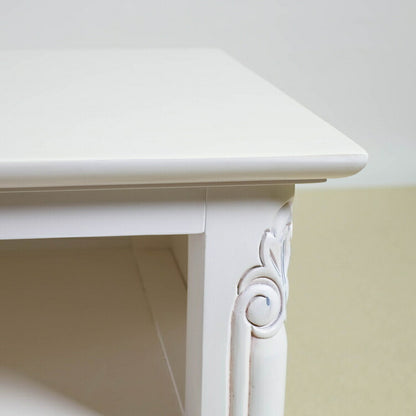 ローボード 幅112cm マホガ二ー材 完成品 ホワイト 高級感 エレガント ホワイト テレビ台 TV台 テレビボード リビングボード 収納 天然木 木製 引き出し 大容量 コンパクト 省スペース 上品 優雅(代引不可)