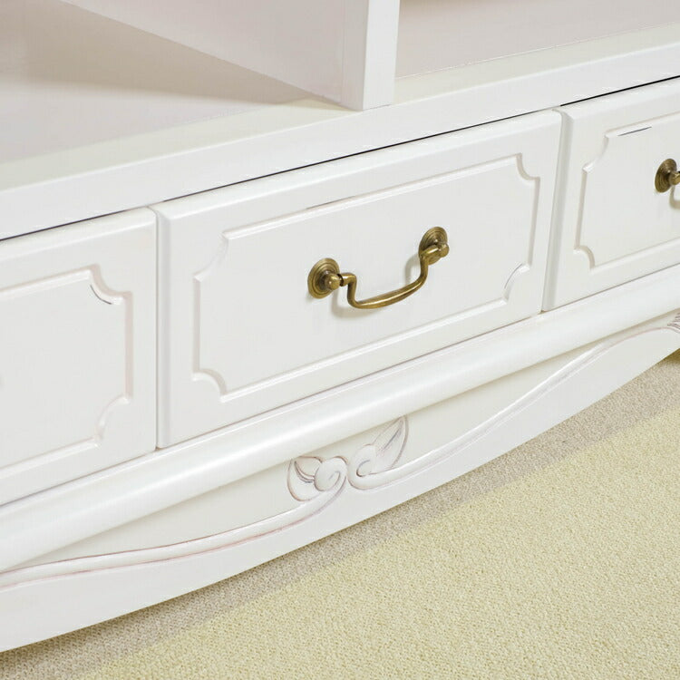 ローボード 幅112cm マホガ二ー材 完成品 ホワイト 高級感 エレガント ホワイト テレビ台 TV台 テレビボード リビングボード 収納 天然木 木製 引き出し 大容量 コンパクト 省スペース 上品 優雅(代引不可)