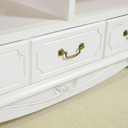 ローボード 幅112cm マホガ二ー材 完成品 ホワイト 高級感 エレガント ホワイト テレビ台 TV台 テレビボード リビングボード 収納 天然木 木製 引き出し 大容量 コンパクト 省スペース 上品 優雅(代引不可)