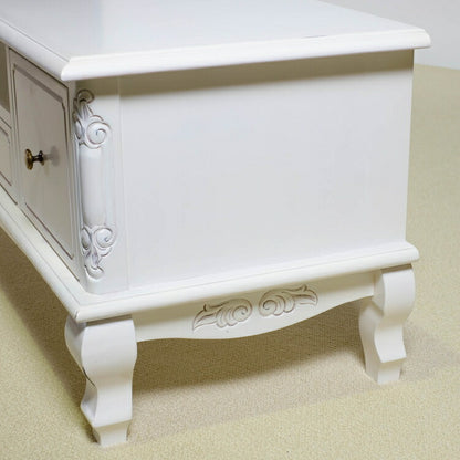 ローボード 幅150cm マホガ二ー材 完成品 ホワイト 高級感 エレガント ホワイト テレビ台 TV台 テレビボード リビングボード 収納 天然木 木製 引き出し 大容量 コンパクト 省スペース 上品 優雅(代引不可)