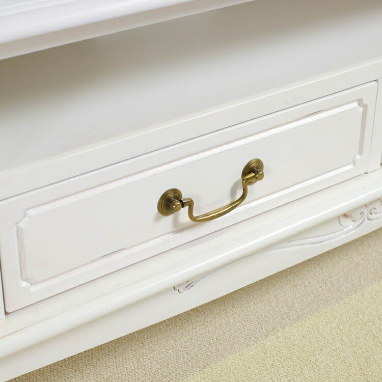 ローボード 幅150cm マホガ二ー材 完成品 ホワイト 高級感 エレガント ホワイト テレビ台 TV台 テレビボード リビングボード 収納 天然木 木製 引き出し 大容量 コンパクト 省スペース 上品 優雅(代引不可)