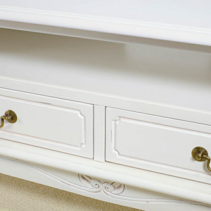 ローボード 幅150cm マホガ二ー材 完成品 ホワイト 高級感 エレガント ホワイト テレビ台 TV台 テレビボード リビングボード 収納 天然木 木製 引き出し 大容量 コンパクト 省スペース 上品 優雅(代引不可)