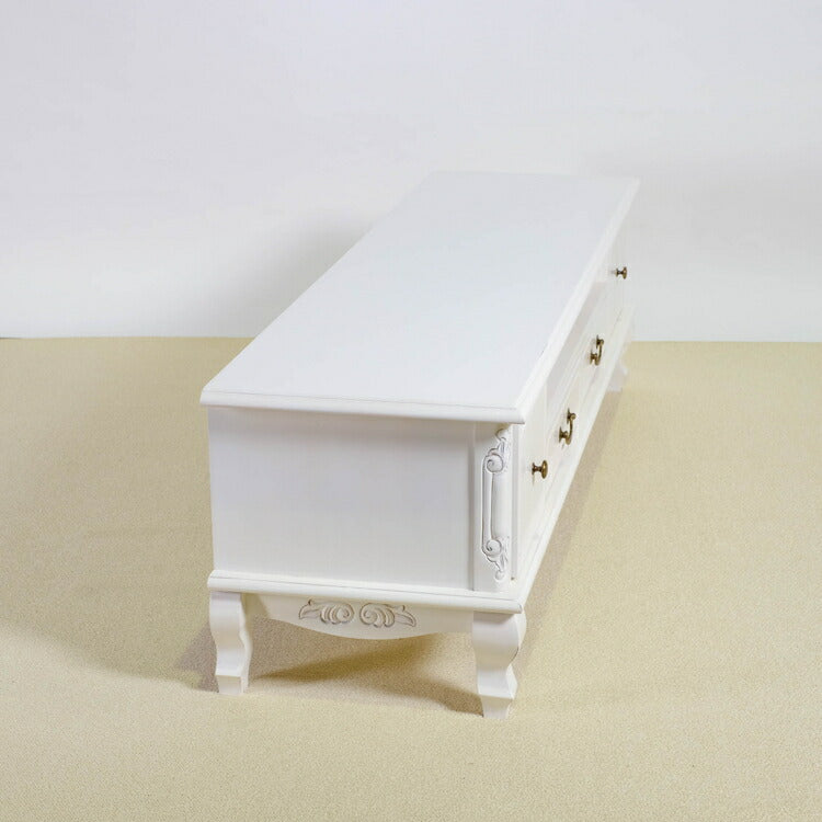 ローボード 幅150cm マホガ二ー材 完成品 ホワイト 高級感 エレガント ホワイト テレビ台 TV台 テレビボード リビングボード 収納 天然木 木製 引き出し 大容量 コンパクト 省スペース 上品 優雅(代引不可)