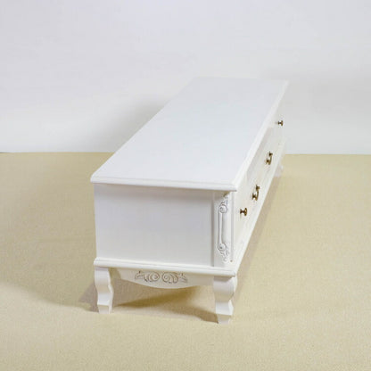 ローボード 幅150cm マホガ二ー材 完成品 ホワイト 高級感 エレガント ホワイト テレビ台 TV台 テレビボード リビングボード 収納 天然木 木製 引き出し 大容量 コンパクト 省スペース 上品 優雅(代引不可)