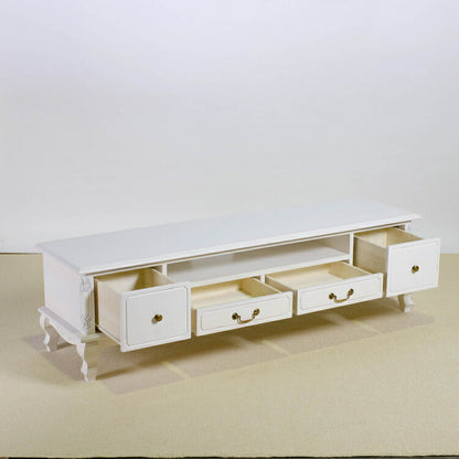 ローボード 幅150cm マホガ二ー材 完成品 ホワイト 高級感 エレガント ホワイト テレビ台 TV台 テレビボード リビングボード 収納 天然木 木製 引き出し 大容量 コンパクト 省スペース 上品 優雅(代引不可)