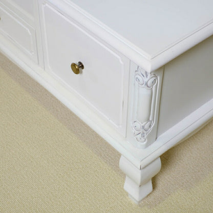 ローボード 幅150cm マホガ二ー材 完成品 ホワイト 高級感 エレガント ホワイト テレビ台 TV台 テレビボード リビングボード 収納 天然木 木製 引き出し 大容量 コンパクト 省スペース 上品 優雅(代引不可)