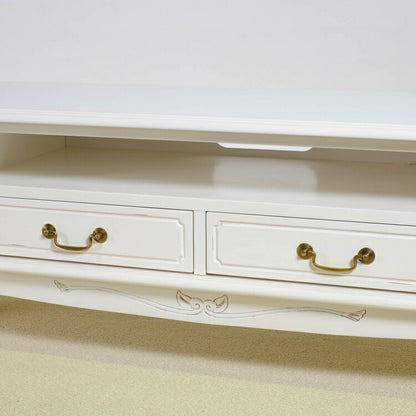 ローボード 幅150cm マホガ二ー材 完成品 ホワイト 高級感 エレガント ホワイト テレビ台 TV台 テレビボード リビングボード 収納 天然木 木製 引き出し 大容量 コンパクト 省スペース 上品 優雅(代引不可)