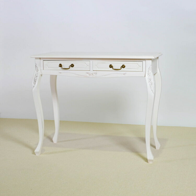コンソールテーブル 幅90cm マホガ二ー材 完成品 ホワイト 高級感 エレガント ホワイト パソコンデスク 机 テーブル おしゃれ 北欧 インテリア コンソール サイドテーブル カウンターテーブル(代引不可)