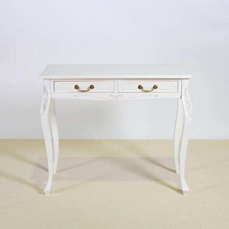 コンソールテーブル 幅90cm マホガ二ー材 完成品 ホワイト 高級感 エレガント ホワイト パソコンデスク 机 テーブル おしゃれ 北欧 インテリア コンソール サイドテーブル カウンターテーブル(代引不可)
