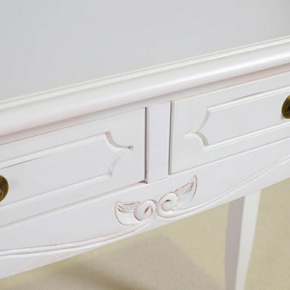 コンソールテーブル 幅90cm マホガ二ー材 完成品 ホワイト 高級感 エレガント ホワイト パソコンデスク 机 テーブル おしゃれ 北欧 インテリア コンソール サイドテーブル カウンターテーブル(代引不可)