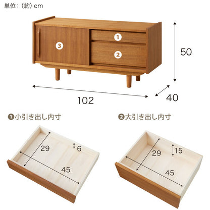 ローボード 幅102cm 天然木 チーク材 完成品 高級感 オイル仕上げ 脚付き 収納家具 お洒落 モダン 木製 シンプル ヴィンテージ アンティーク テレビ台 TV台 ラック AVボード ライン ラインシリーズ(代引不可)