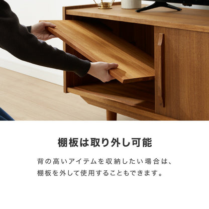 ローボード 幅102cm 天然木 チーク材 完成品 高級感 オイル仕上げ 脚付き 収納家具 お洒落 モダン 木製 シンプル ヴィンテージ アンティーク テレビ台 TV台 ラック AVボード ライン ラインシリーズ(代引不可)