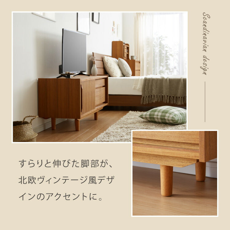 ローボード 幅102cm 天然木 チーク材 完成品 高級感 オイル仕上げ 脚付き 収納家具 お洒落 モダン 木製 シンプル ヴィンテージ アンティーク テレビ台 TV台 ラック AVボード ライン ラインシリーズ(代引不可)