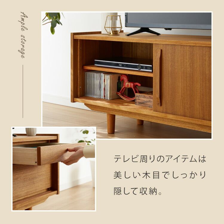 ローボード 幅102cm 天然木 チーク材 完成品 高級感 オイル仕上げ 脚付き 収納家具 お洒落 モダン 木製 シンプル ヴィンテージ アンティーク テレビ台 TV台 ラック AVボード ライン ラインシリーズ(代引不可)