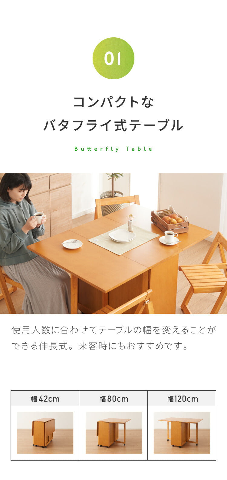 両側バタフライ ダイニングテーブル 単品 キャスター取付のみ チェア
