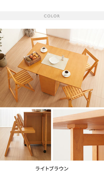 ダイニングテーブル 3点セット 木製 天然木 ダイニングチェア2脚セット バタフライダイニング キャスター付き ワゴン チェア収納 リモートワーク 省スペース ダイニングテーブルセット 新生活(代引不可)