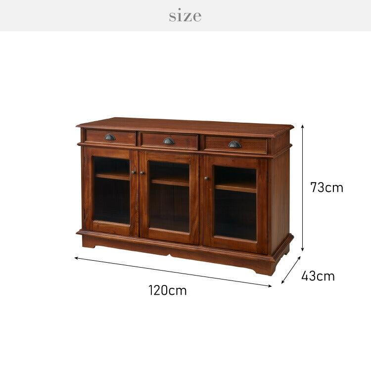 キャビネット 幅120cm ヴィンテージ 天然木 完成品 マホガニー サイドボード リビングボード 収納家具 お洒落 モダン ブラウン 木製 フリーボード ローボード 高級感 リビングキャビネット コロニアル(代引不可)