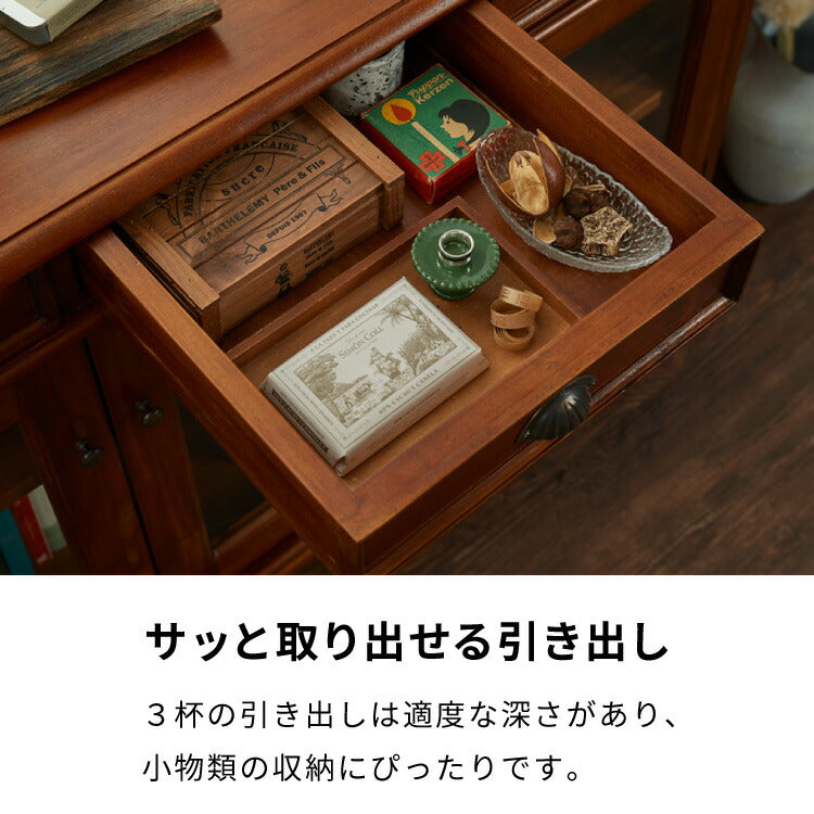 キャビネット 幅120cm ヴィンテージ 天然木 完成品 マホガニー サイドボード リビングボード 収納家具 お洒落 モダン ブラウン 木製 フリーボード ローボード 高級感 リビングキャビネット コロニアル(代引不可)