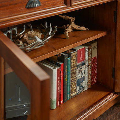 キャビネット 幅120cm ヴィンテージ 天然木 完成品 マホガニー サイドボード リビングボード 収納家具 お洒落 モダン ブラウン 木製 フリーボード ローボード 高級感 リビングキャビネット コロニアル(代引不可)