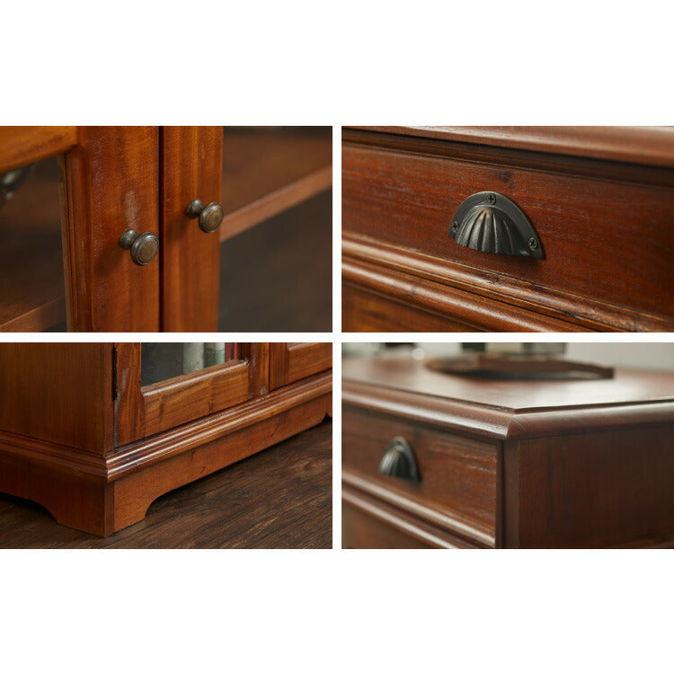 キャビネット 幅120cm ヴィンテージ 天然木 完成品 マホガニー サイドボード リビングボード 収納家具 お洒落 モダン ブラウン 木製 フリーボード ローボード 高級感 リビングキャビネット コロニアル(代引不可)