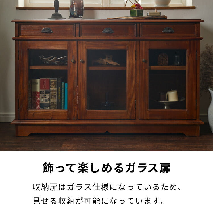 キャビネット 幅120cm ヴィンテージ 天然木 完成品 マホガニー サイドボード リビングボード 収納家具 お洒落 モダン ブラウン 木製 フリーボード ローボード 高級感 リビングキャビネット コロニアル(代引不可)