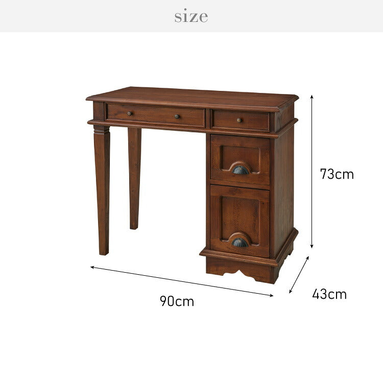 デスク 幅90cm 北欧 ヴィンテージ 天然木 マホガ二ー 高級感 完成品 アンティーク モダン 収納家具 おしゃれ インテリア 木製 テーブル 机 リビング ダイニング 引き出し デザイン コロニアル(代引不可)
