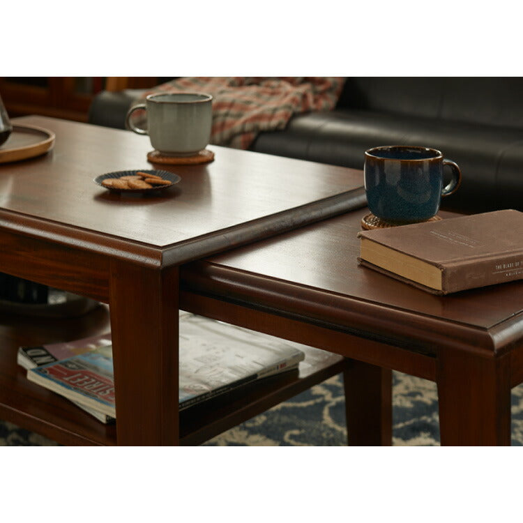 ネストテーブル 伸長式 幅80~148cm 無段階 ヴィンテージ 天然木 完成品 マホガニー 高級感 収納家具 おしゃれ インテリア 木製 センターテーブル ローテーブル リビング ダイニング 家族 コロニアル(代引不可)