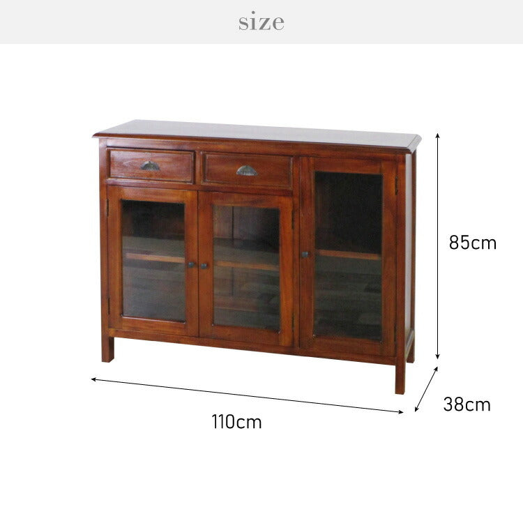 キャビネット 幅110cm 北欧 ヴィンテージ 天然木 マホガ二ー 高級感 完成品 アンティーク モダン 収納家具 おしゃれ インテリア 木製 テーブル 机 リビング ダイニング 棚 収納 コロニアル(代引不可)
