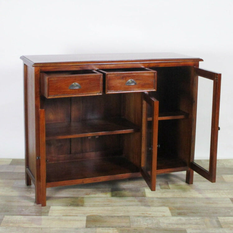 キャビネット 幅110cm 北欧 ヴィンテージ 天然木 マホガ二ー 高級感 完成品 アンティーク モダン 収納家具 おしゃれ インテリア 木製 テーブル 机 リビング ダイニング 棚 収納 コロニアル(代引不可)