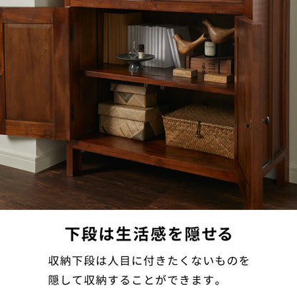 ハイキャビネット 幅75cm 北欧 ヴィンテージ 天然木 マホガ二ー 高級感 完成品 アンティーク モダン 収納家具 おしゃれ インテリア 木製 テーブル リビング ダイニング 棚 収納 デザイン コロニアル(代引不可)