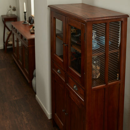 ハイキャビネット 幅75cm 北欧 ヴィンテージ 天然木 マホガ二ー 高級感 完成品 アンティーク モダン 収納家具 おしゃれ インテリア 木製 テーブル リビング ダイニング 棚 収納 デザイン コロニアル(代引不可)