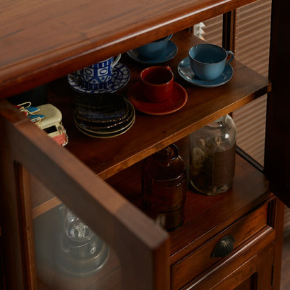 ハイキャビネット 幅75cm 北欧 ヴィンテージ 天然木 マホガ二ー 高級感 完成品 アンティーク モダン 収納家具 おしゃれ インテリア 木製 テーブル リビング ダイニング 棚 収納 デザイン コロニアル(代引不可)