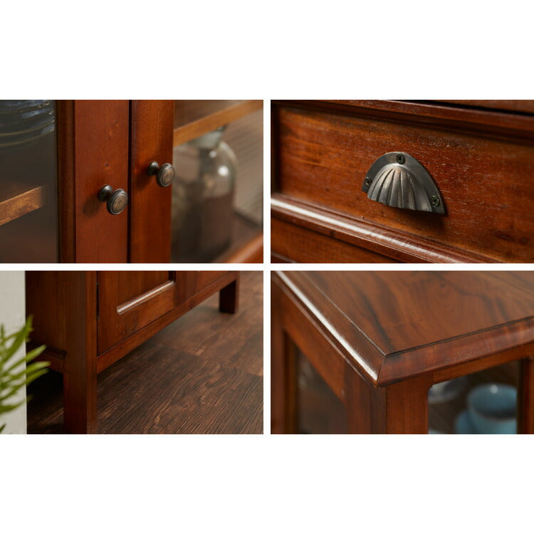 ハイキャビネット 幅75cm 北欧 ヴィンテージ 天然木 マホガ二ー 高級感 完成品 アンティーク モダン 収納家具 おしゃれ インテリア 木製 テーブル リビング ダイニング 棚 収納 デザイン コロニアル(代引不可)