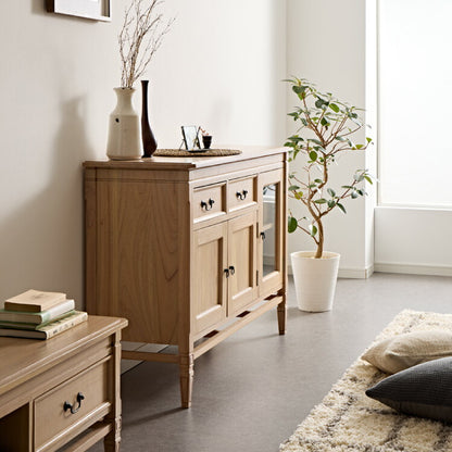 キャビネット 幅120cm 完成品 ローキャビネット 木製 棚 収納 チェスト リビングボード ナチュラル ミンディ 無垢材 大容量 インテリア おしゃれ 北欧 リビング ダイニング 収納家具(代引不可)
