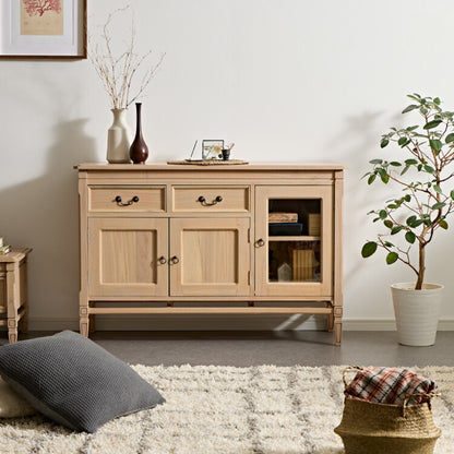 キャビネット 幅120cm 完成品 ローキャビネット 木製 棚 収納 チェスト リビングボード ナチュラル ミンディ 無垢材 大容量 インテリア おしゃれ 北欧 リビング ダイニング 収納家具(代引不可)