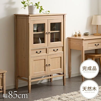 キャビネット 幅85cm 完成品 ハイキャビネット 木製 棚 収納 チェスト リビングボード ナチュラル ミンディ 無垢材 大容量 インテリア おしゃれ 北欧 リビング ダイニング 収納家具(代引不可)