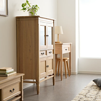 キャビネット 幅85cm 完成品 ハイキャビネット 木製 棚 収納 チェスト リビングボード ナチュラル ミンディ 無垢材 大容量 インテリア おしゃれ 北欧 リビング ダイニング 収納家具(代引不可)