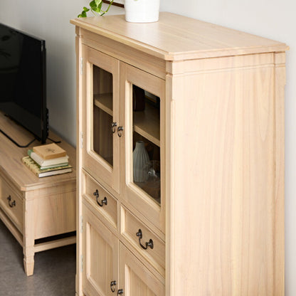 キャビネット 幅85cm 完成品 ハイキャビネット 木製 棚 収納 チェスト リビングボード ナチュラル ミンディ 無垢材 大容量 インテリア おしゃれ 北欧 リビング ダイニング 収納家具(代引不可)