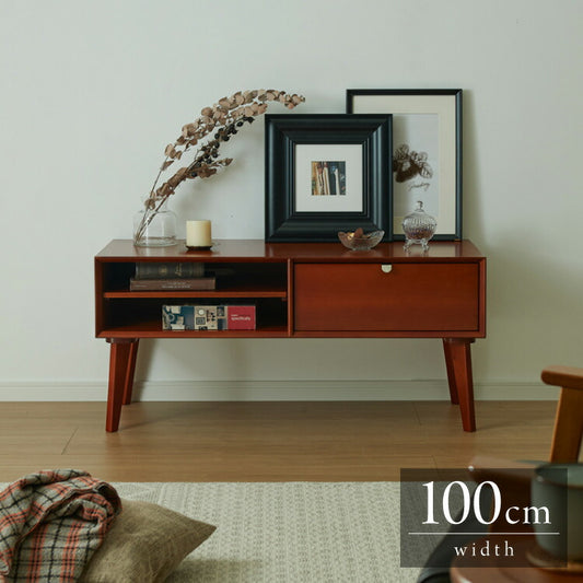 テレビ台 幅100cm 北欧 ヴィンテージ マホガニー材 完成品 収納家具 スライドレール式 コンパクト テレビボード テレビラック TV台 おしゃれ お洒落 モダン  高級感 木製 突板 収納 棚 AVA アヴァ(代引不可)