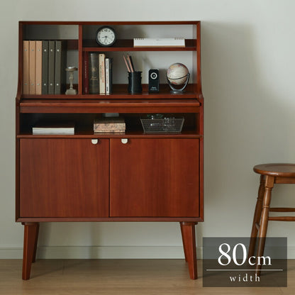 ライティングデスク 幅80cm 北欧 ヴィンテージ 天然木 マホガニー 完成品 勉強机 学習机 書斎 デスク 収納家具 おしゃれ モダン ブラウン 木製 スライド天板 高級感 リモートワーク 在宅 AVA アヴァ(代引不可)