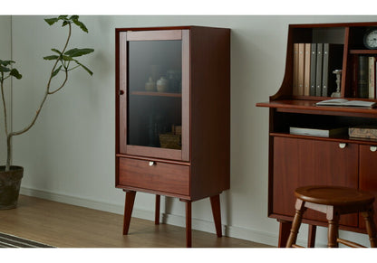 ガラスキャビネット 幅50.5cm 北欧 ヴィンテージ 天然木 マホガニー 完成品 キャビネット マルチボード リビングボード 収納家具 おしゃれ モダン 木製 ガラス扉 高級感 ショーケース AVA アヴァ(代引不可)