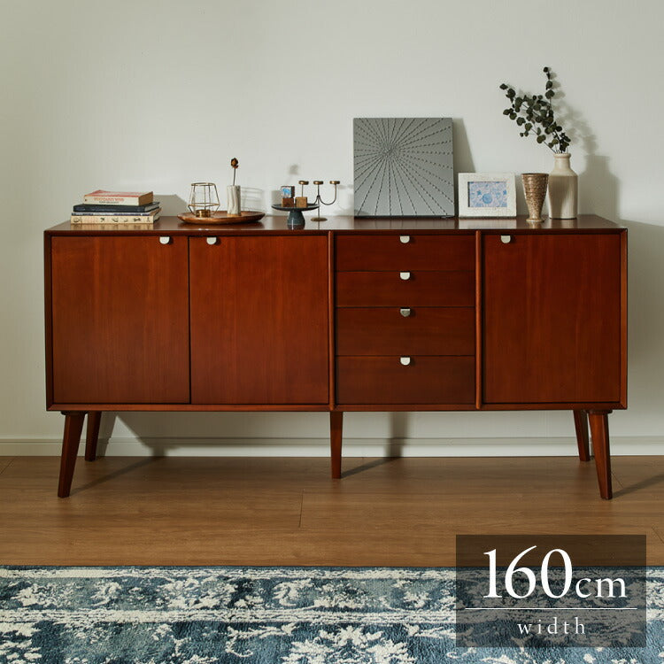 キャビネット 幅160cm 北欧 ヴィンテージ 天然木 マホガニー 完成品 開梱設置無料 サイドボード リビングボード 収納家具 モダン 木製 フリーボード ローボード 高級感 キャビネット AVA アヴァ(代引不可)