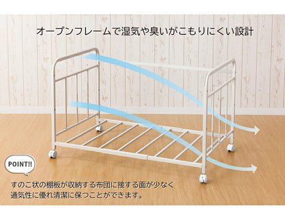 布団ラック3段階調整 耐荷重 50kg 布団落下防止機能 ストッパー機能キャスター付き ふとん収納 布団 棚 毛布 マットレス 収納 ウォークイン クローゼット 布団収納ラック 台 押し入れ収納