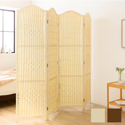 【5%OFF】自立式  パーテーション 間仕切り4連 幅150cm 木製 天然木 衝立 遮光 シェード 折りたたみ パーティション 自立 アジアン 目隠し お洒落(代引不可)
